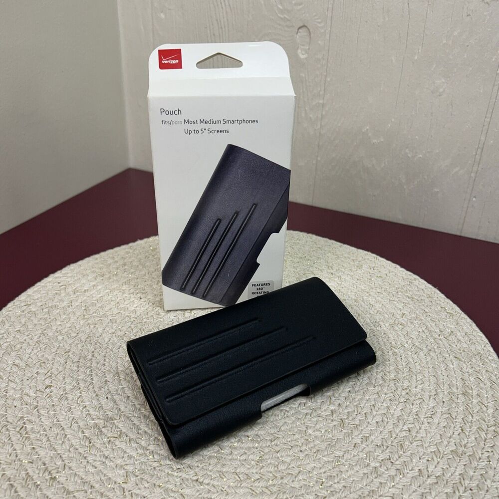 Verizon Universal Leather Pouch with Belt Clip for Medium Size Devices - Black